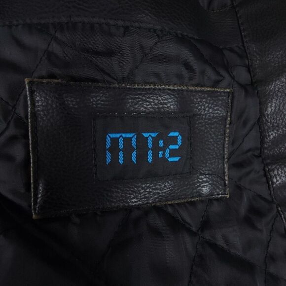 Vintage 90's Brown Cafe Racer Striped Moto Biker PVC Faux Leather Jacket Medium - Picture 2 of 6